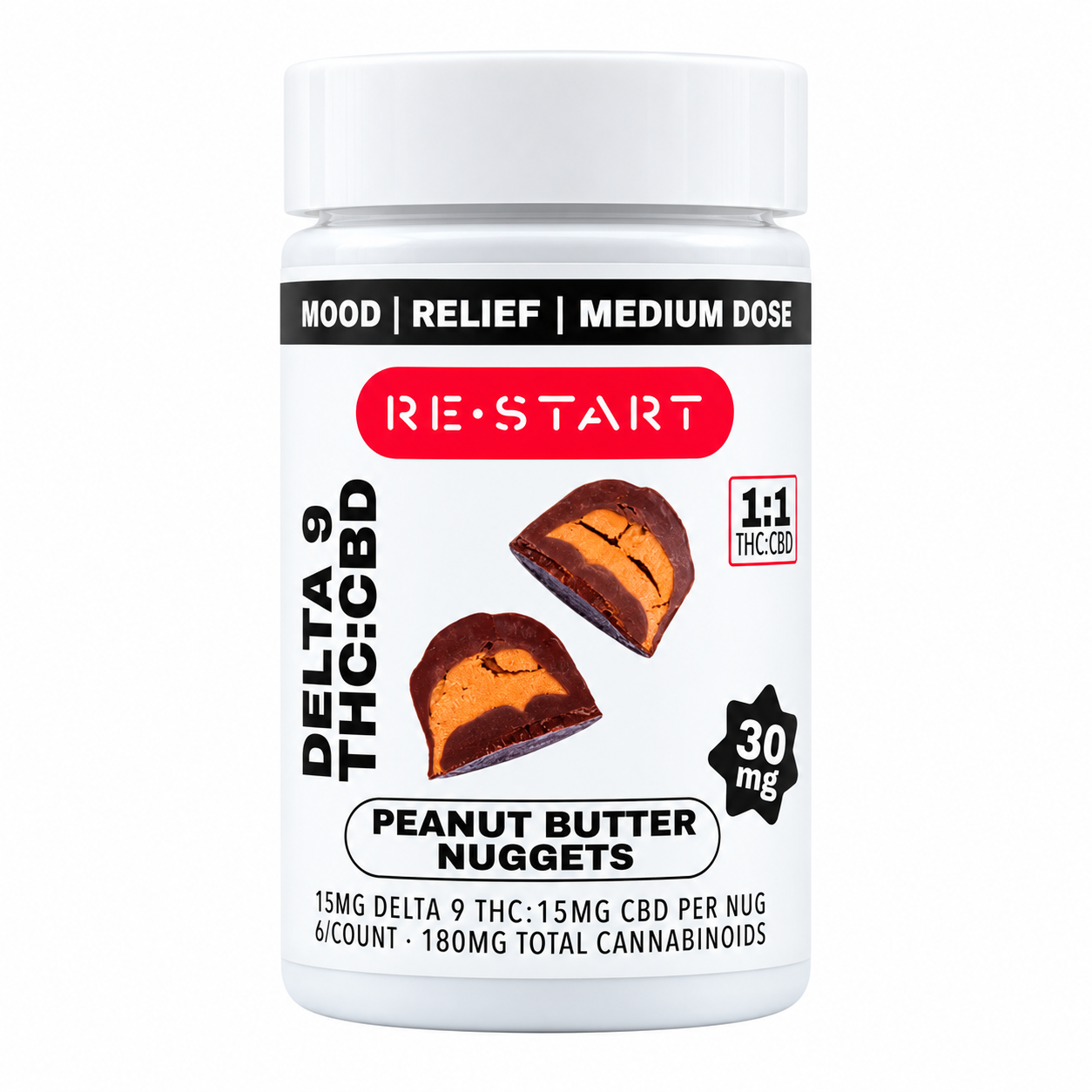 30MG THC:CBD Peanut Butter Nugs / 6-ct (180MG CBD:THC)